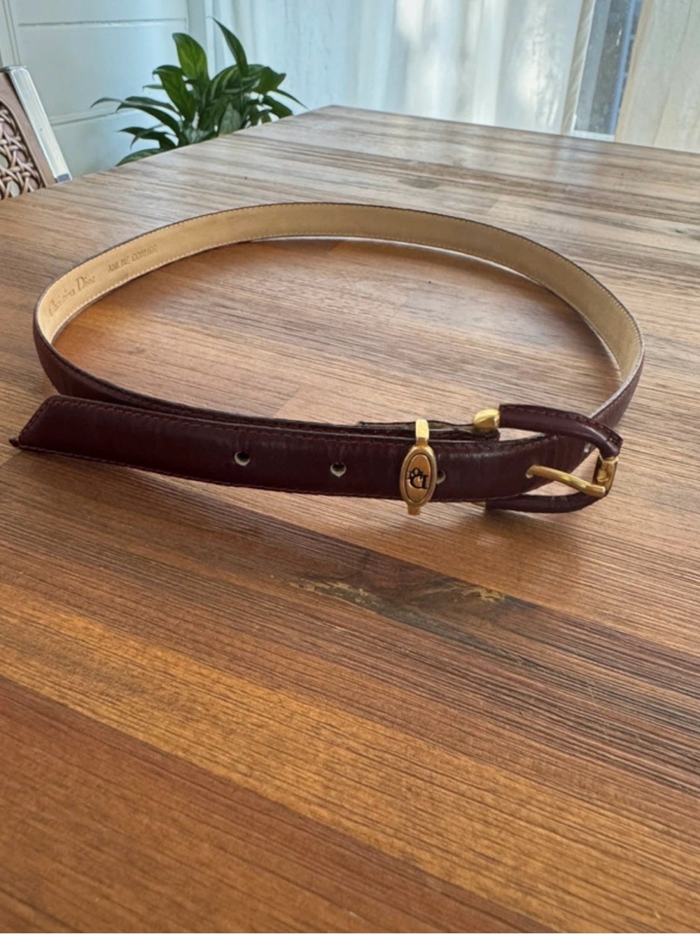 Vintage Christian Dior Dark Brown Leather Belt with Gold-Tone Hardware